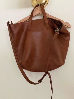 Madewell Cognac Leather Tote with Detachable Strap